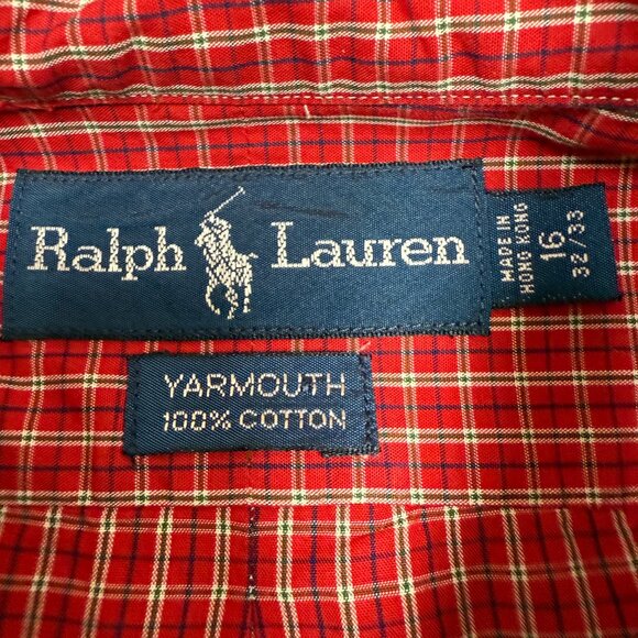 EUC Men's RALPH LAUREN Yarmouth Button‎ Down Red Plaid Shirt | Size 16 (32/33) - Picture 6 of 7